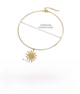 Detailed size and specs for golden sun face pendant necklace with wavy choker design