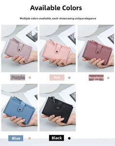 Detailed grid view of compact leather wallets with multiple card slots and metal buckles