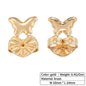 Golden brass butterfly earring lifter backs with support to prevent drooping on ear