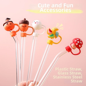 Reusable silicone straw covers featuring pumpkin, ghost, and mushroom cartoon designs
