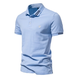 Polo Homme Coton Piqué Respirant Décontracté Logo Lion Brodé Bordure Rayée Contrastée Haut Manches Courtes