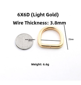 D-Ring aus hellem Gold mit 20mm Innenbreite und 3,8mm Drahtstärke im Detail