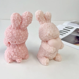 Detailed view of pink rose bear rabbit molds for DIY scented candles and handmade soaps