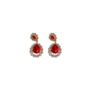 Boucles d'oreilles vintage en argent avec gouttes rouges et détails diamantés