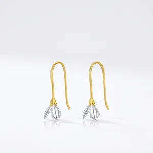 Lily Of The Valley Flower Hook Earrings 925 Sterling Silver Two-Tone Floral Dangle Jewelry For Women Fresh Sweet Style