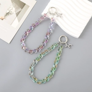 Crystal Beaded Keychain Heart Shaped Gradient Color Balloon Dog Pendant Phone Charm Alloy Spring Ring Bag Accessory