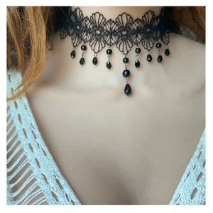 Girocollo Gotico Vintage In Pizzo Nero Con Perline Acriliche A Goccia Per Halloween Festa In Maschera Stile Vittoriano Accessori Donna