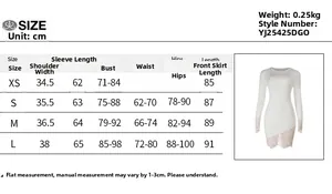 Detailed size chart for knitted lace long sleeve bodycon dress with style measurements