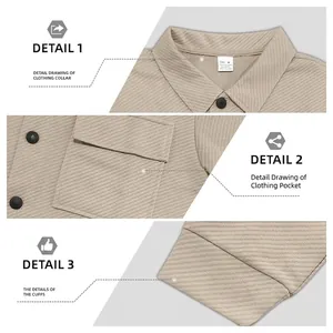 Men's khaki heavy twill long sleeve shirt jacket featuring collar and pocket details