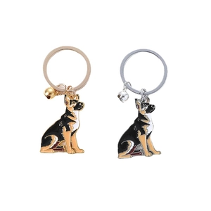 German Shepherd metal keychains in gold and silver finish with small bells