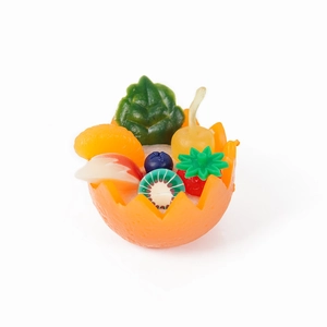 Realistic miniature fruit salad bowl charm featuring orange and mixed berries in a resin base