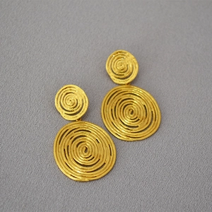 Vintage style gold-plated spiral ring earrings with concentric disc design and 925 silver needles