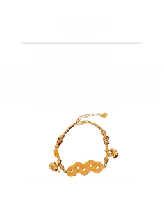 Detail showing gold-plated copper bracelet with lucky coins and gourd charm measurements