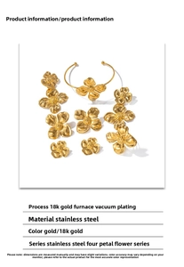 Detail showing 18K gold-plated stainless steel floral jewelry set with bracelets and earrings