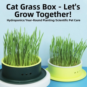 Hydroponic cat grass planter set with lush green growth and dual-layer design