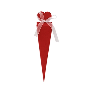 European style red heart cone wedding favor box with white ribbon for party candies