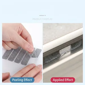 Adhesive window screen repair patch with fine gray mesh for insect and dust protection