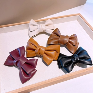 Lot de 5 barrettes nœuds en cuir PU de style vintage français aux couleurs d'automne