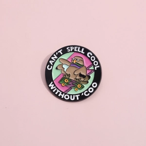 Cartoon pigeon on skateboard alloy brooch badge with creative round animal design