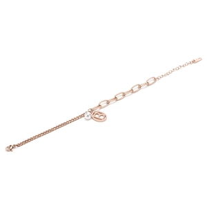 Rose gold stainless steel bracelet featuring a white pearl and letter B pendant