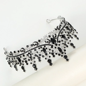 Detail of silver crown with black and white rhinestones for birthday queen party sets