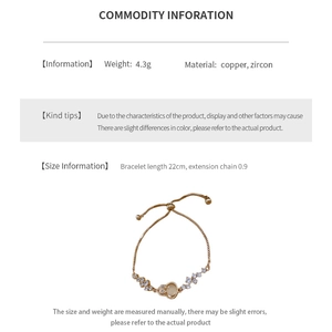 Detailed view of 4.3g zircon bracelet made of gold-plated copper showing length parameters
