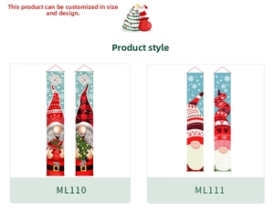 Detail of Christmas gnome porch banners with red hats and festive snowflake patterns