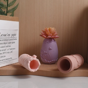 Lotus relief cylindrical silicone mold for DIY flower pots and candle holders