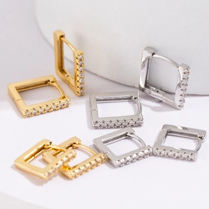 Minimalisti Orecchini a Cerchio Quadrati in Rame con Zirconia per Donna Placcati in Oro Argento Geometrici Piccoli Gioielli