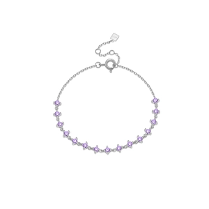 Elegant 925 sterling silver chain bracelet with round purple gemstones for women