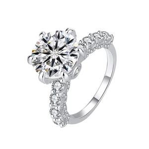 Luxury S925 sterling silver 5 carat moissanite ring with six-prong setting and side diamonds