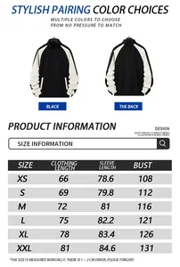 Detaillierte Größentabelle für Herren-Kontrastjacke mit Maßen von Größe XS bis XXL