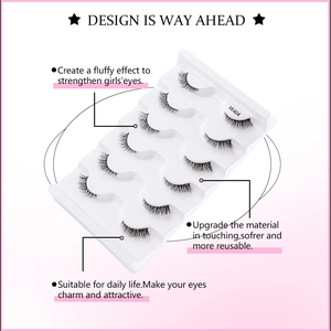 Detail view of 5 pairs of fluffy and soft half eyelashes on a white tray YK404