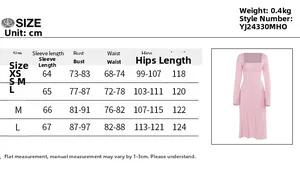 Size chart table for elegant square neck long sleeve maxi dress in centimeters