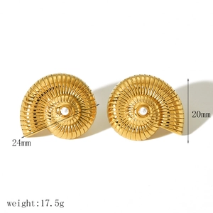 Golden seashell 18k gold plated titanium steel earrings with a pearl accent