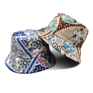 Chapeau bob réversible à imprimé paisley bleu et marron pour protection solaire