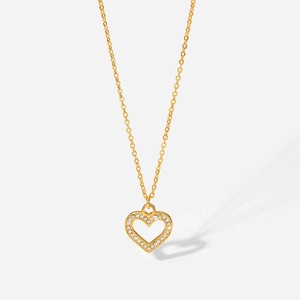 Elegant 18K gold plated stainless steel heart necklace with sparkling zircon pendant for women