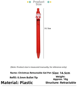 Detailed size specifications for red Christmas retractable gel pen with 0.5mm tip