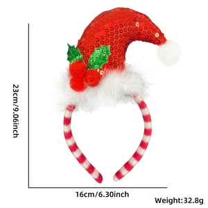 Serre-tête de Noël avec bonnet de Père Noël à paillettes rouges et dimensions 23x16cm