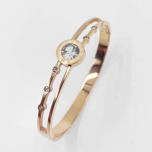 Rose gold stainless steel double-layer hollow bracelet with Roman numerals and crystals