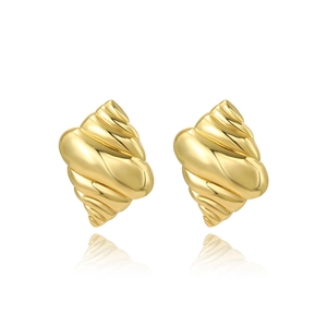 Minimalist 18k gold plated spiral conch shape stud earrings with reflective surface