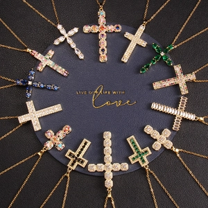 Cross Pendant Necklace Stainless Steel And Copper Plated With Multi Color Zircon Inlaid Religious Elegant Jewelry For Women