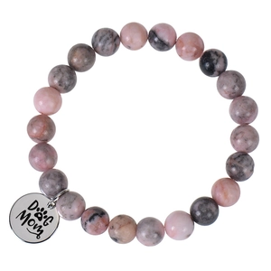 Bracelet en perles de pierre zébrée rose avec pendentif Dog Mom en acier inoxydable