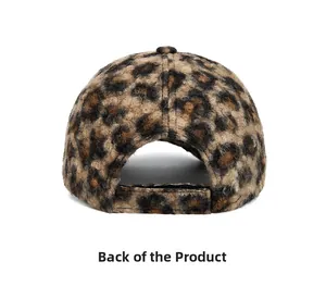 Rear view of leopard print plush baseball cap showing adjustable strap and soft texture