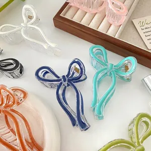 Elegant bow hair claws in various jelly colors and transparent acrylic for women