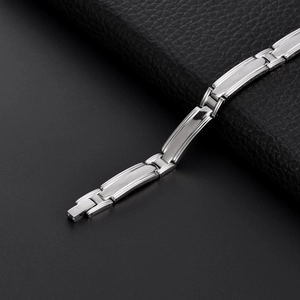 Men's silver stainless steel magnetic bracelet with segmented square link chain design