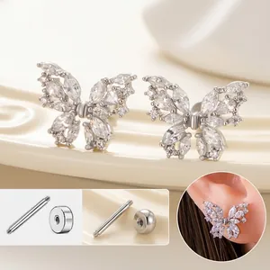 Butterfly Ear Cartilage Stud Cubic Zirconia Copper Piercing Jewelry With Titanium Steel Screw Back