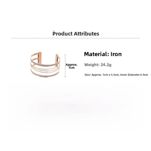 Detailed specs of rose gold multi-layer open cuff bracelet with size and weight