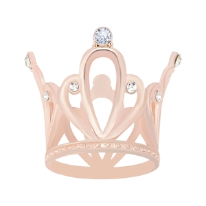 Detail showing a rose gold crown ring with sparkling round cubic zirconia inlay