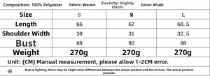 Detailed size chart for V-neck vest and skirt set with measurements and fabric specs